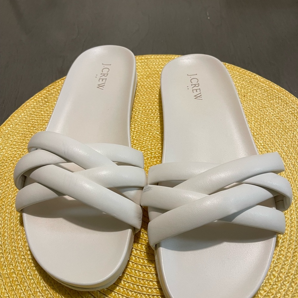 J. Crew White Slide Sandals with Twisted Straps